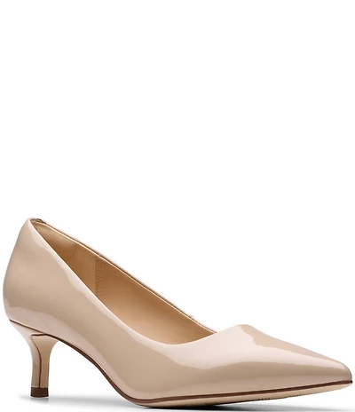 Clarks Zarey Court Patent Leather Kitten Heel Pointed Toe Pumps