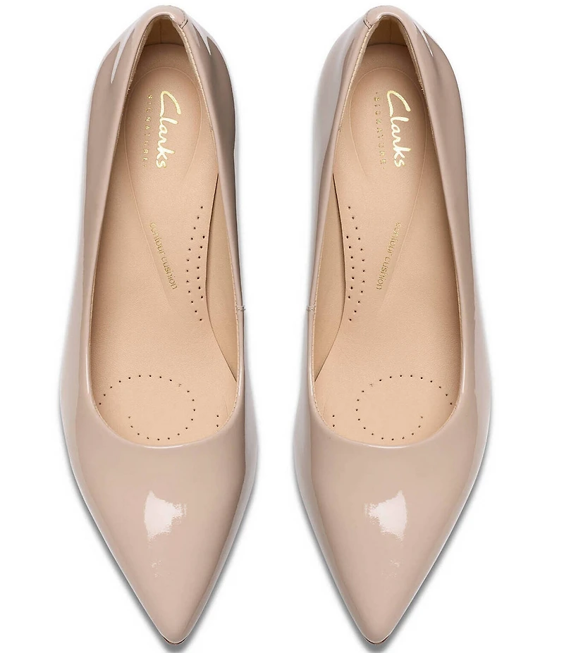Clarks Zarey Court Patent Leather Kitten Heel Pointed Toe Pumps