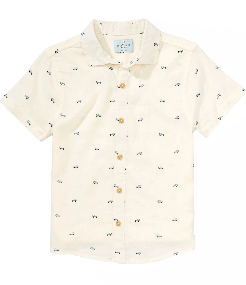 Class Club Big Boys Bronco Print Woven Linen Button Front Shirt
