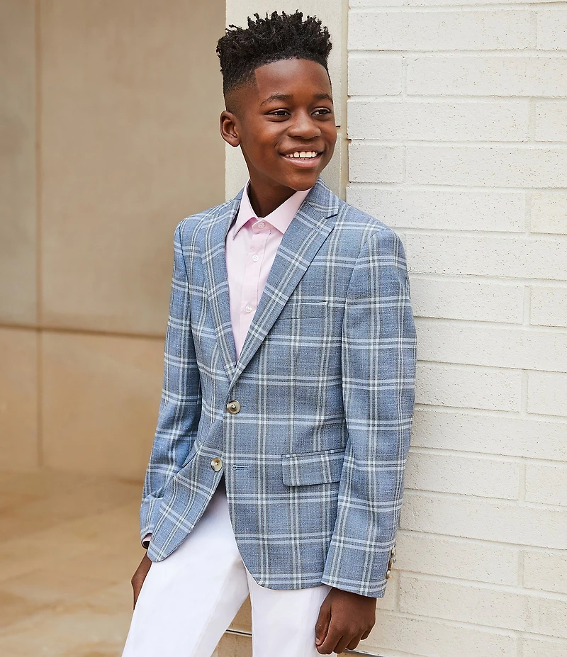 Class Club Big Boys Long Sleeve Plaid Dress Jacket