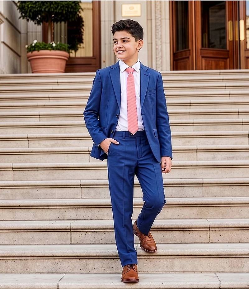 Class Club Big Boys Long Sleeve Sharkskin Blazer