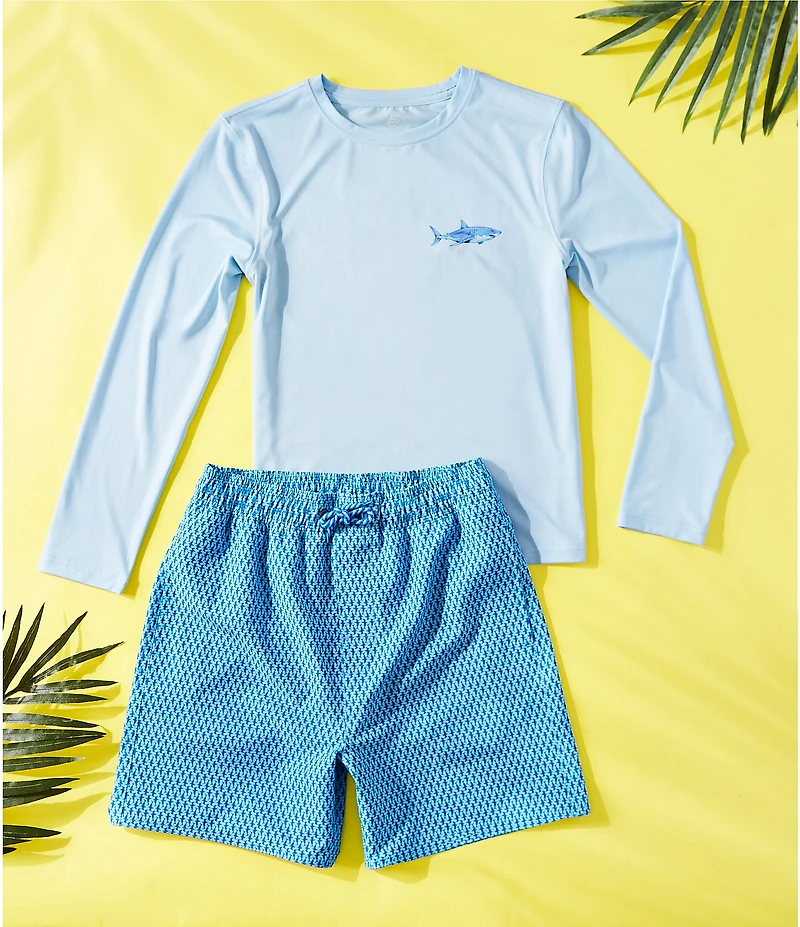 Class Club Big Boys Linear Shark Print Swim Trunks