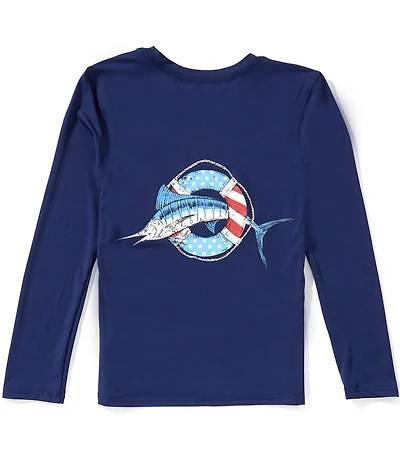 Class Club Big Boys Long Sleeve Swordfish Americana Graphic Rashguard
