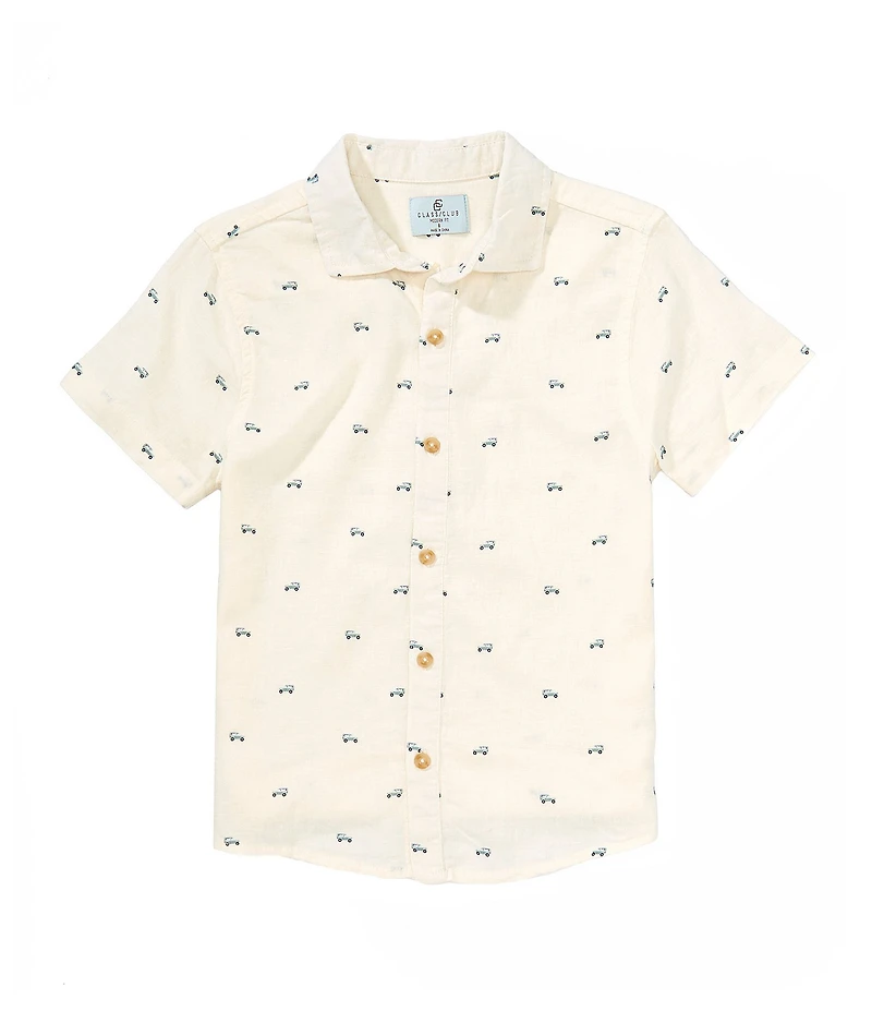 Class Club Little Boys Bronco Print Woven Linen Button Front Shirt