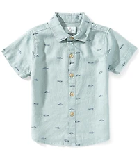 Class Club Little Boys Fish Print Woven Linen Button Front Shirt