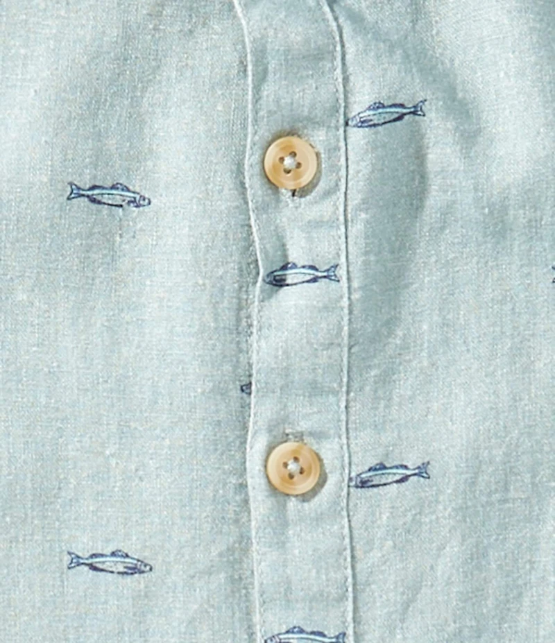 Class Club Little Boys Fish Print Woven Linen Button Front Shirt