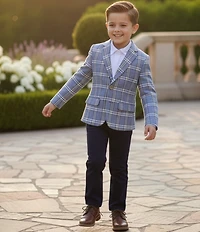 Class Club Little Boys Long Sleeve Plaid Dress Jacket