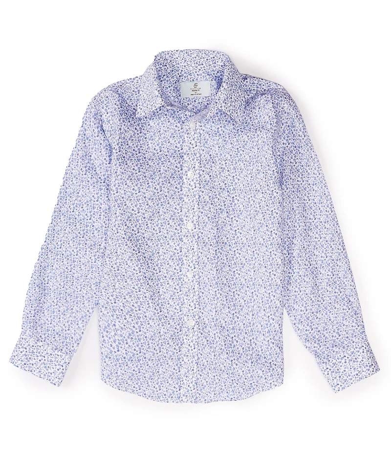 Class Club Little Boys Long Sleeve Non-Iron Point Collar Floral Button Down Shirt