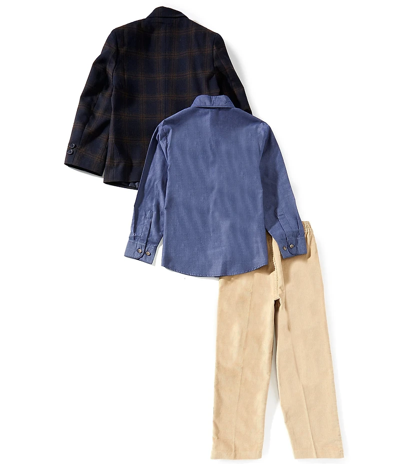 Class Club Little Boys Blur Plaid Denim Shirt Blazer Pants Set