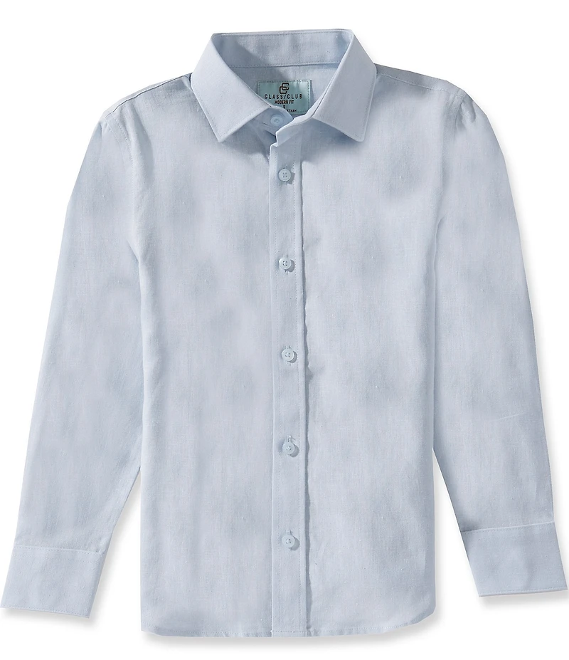 Class Club Little Boys Solid Linen Long Sleeve Button Down Shirt