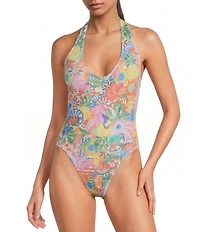 Cleonie Crinkle Nusa Dua Maillot Dreamland Print Halter One Piece Swimsuit