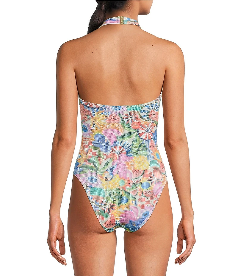 Cleonie Crinkle Nusa Dua Maillot Dreamland Print Halter One Piece Swimsuit