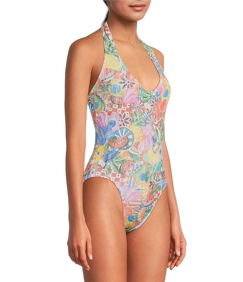 Cleonie Crinkle Nusa Dua Maillot Dreamland Print Halter One Piece Swimsuit