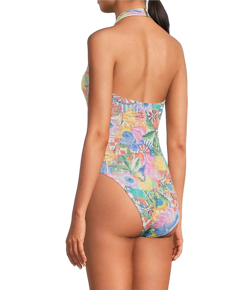 Cleonie Crinkle Nusa Dua Maillot Dreamland Print Halter One Piece Swimsuit