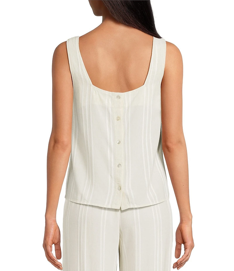 Cloth & Stone Linen Blend Button Back Knit Striped Scoop Sleeveless Coordinating Tank