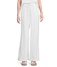 Cloth & Stone Linen Blend High Rise Wide Leg Front Drawstring Stripe Crop Coordinating Pants