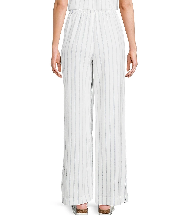 Cloth & Stone Linen Blend High Rise Wide Leg Front Drawstring Stripe Crop Coordinating Pants