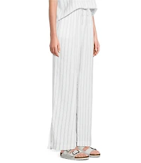 Cloth & Stone Linen Blend High Rise Wide Leg Front Drawstring Stripe Crop Coordinating Pants