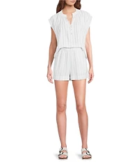 Cloth & Stone Stripe Print Linen Blend Elastic Waistband Coordinating Shorts
