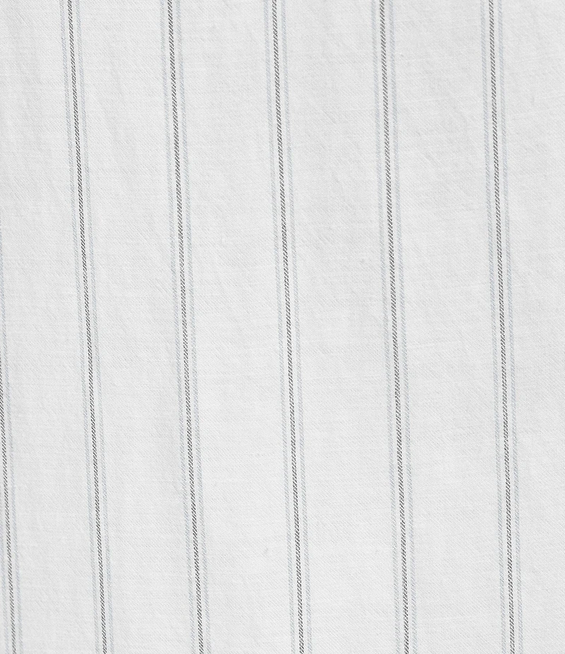 Cloth & Stone Stripe Print Linen Blend Mandarin Collar Short Sleeve A-Line Dress