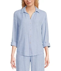 Cloth & Stone Stripe Print Linen Blend Point Collar Long Sleeve Classic Button Down Coordinating Shirt