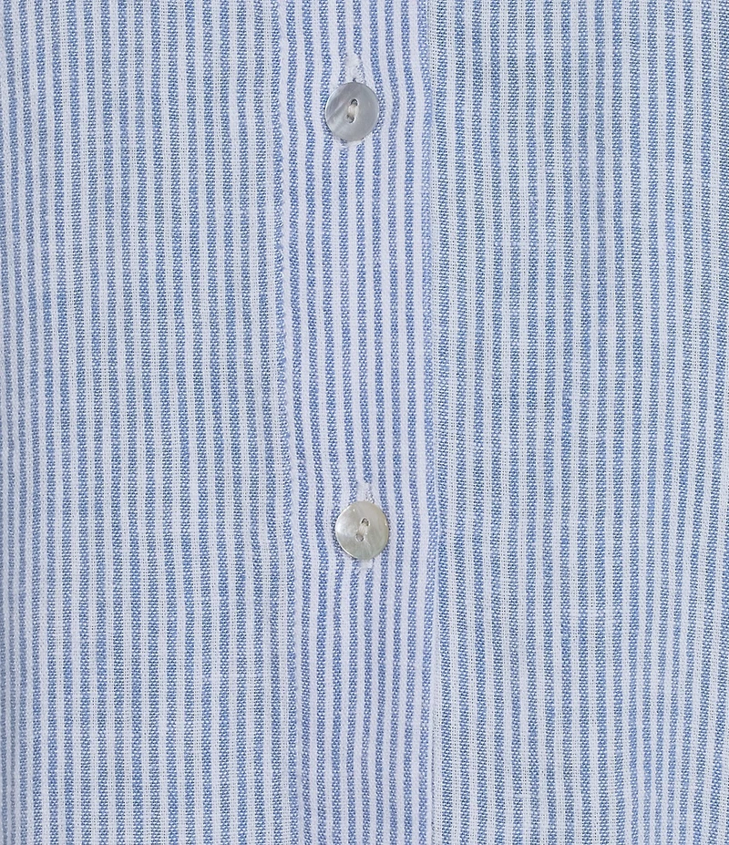 Cloth & Stone Stripe Print Linen Blend Point Collar Long Sleeve Classic Button Down Coordinating Shirt