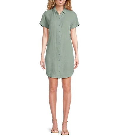 Cloth & Stone Woven Collared Short Sleeve Button Front Shift Dress