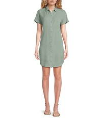 Cloth & Stone Woven Collared Short Sleeve Button Front Shift Dress