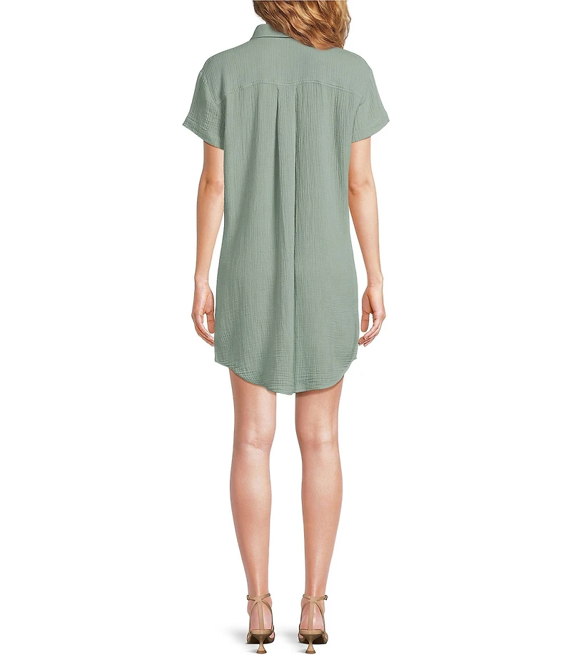 Cloth & Stone Woven Collared Short Sleeve Button Front Shift Dress