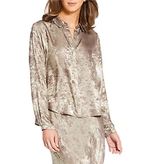 Cloth & Stone Woven Coordinating Ottoman Button Down Collar Long Sleeve Top