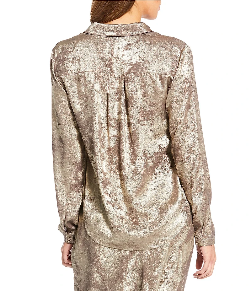 Cloth & Stone Woven Coordinating Ottoman Button Down Collar Long Sleeve Top