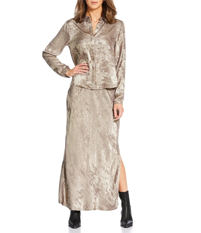 Cloth & Stone Woven Coordinating Ottoman Button Down Collar Long Sleeve Top