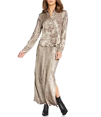 Cloth & Stone Woven Coordinating Ottoman Button Down Collar Long Sleeve Top