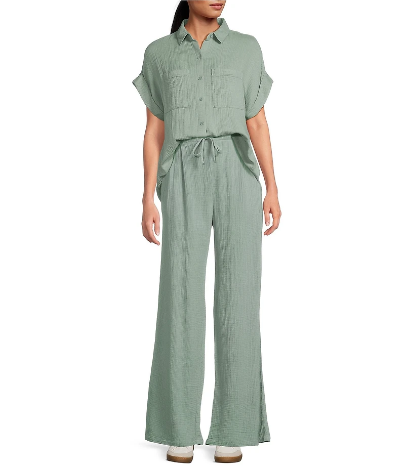 Cloth & Stone Woven Crinkle High Rise Wide Leg Pants