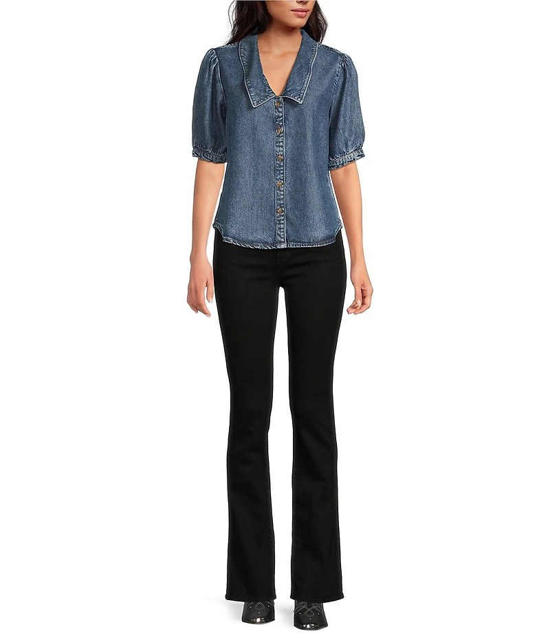 Cloth & Stone Woven Denim Notch Collar Short Sleeve Button Down Shirt