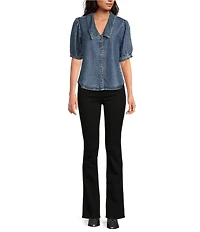 Cloth & Stone Woven Denim Notch Collar Short Sleeve Button Down Shirt