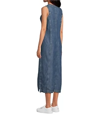 Cloth & Stone Woven Denim V-Neck Sleeveless Midi Shift Dress