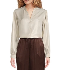 Cloth & Stone Woven Mandarin Collar Long Sleeve Button Down Top