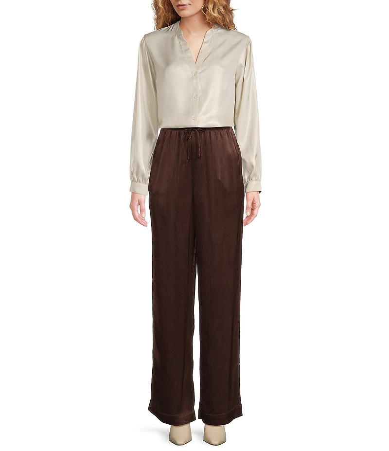 Cloth & Stone Woven Mandarin Collar Long Sleeve Button Down Top