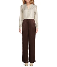 Cloth & Stone Woven Mandarin Collar Long Sleeve Button Down Top