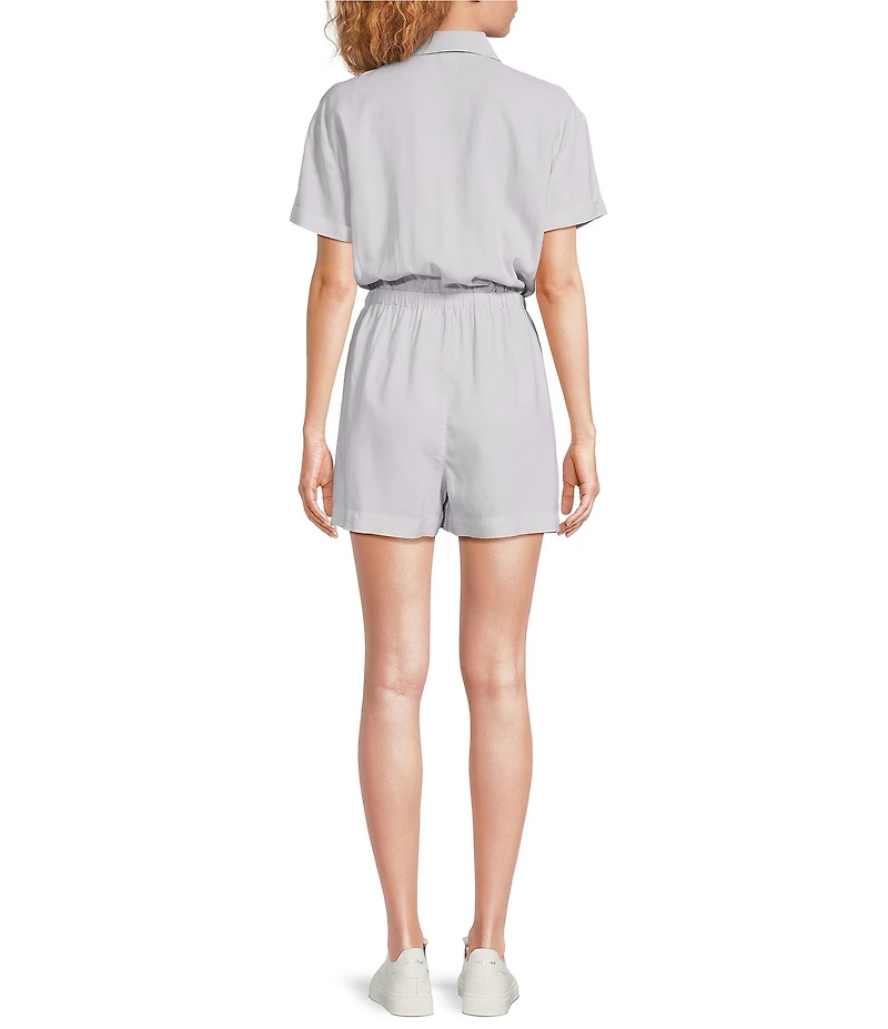 Cloth & Stone Woven Point Collar Short Sleeve Button Front Flounce Romper