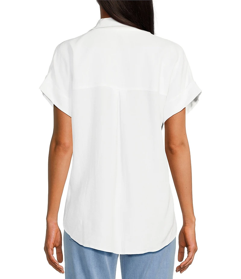 Cloth & Stone Woven Rolled Short Sleeve Point Collar Top