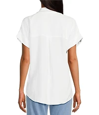 Cloth & Stone Woven Rolled Short Sleeve Point Collar Top