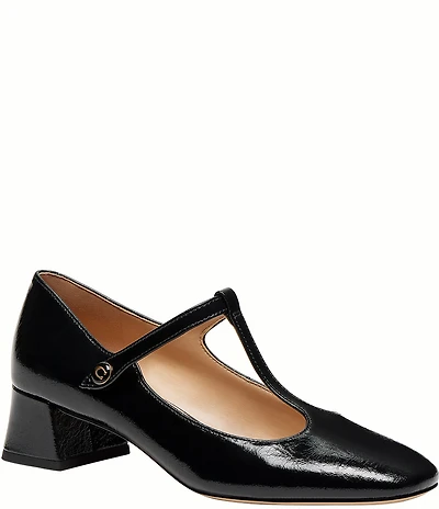 COACH Angelina Glazed Leather T-Strap Mary Jane Pumps