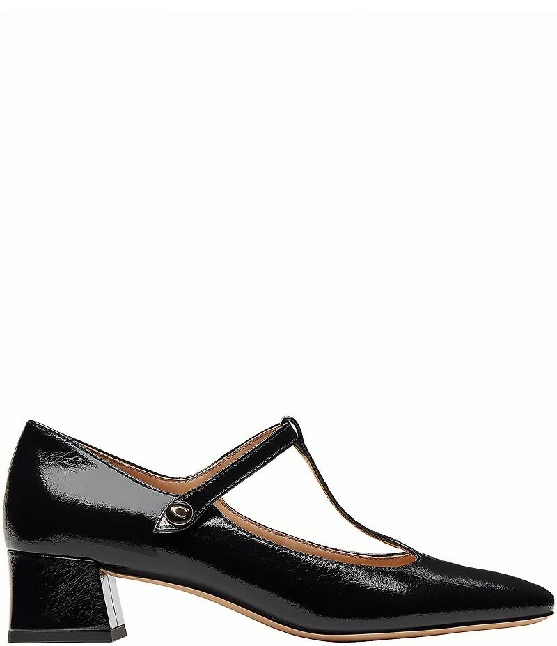 COACH Angelina Glazed Leather T-Strap Mary Jane Pumps