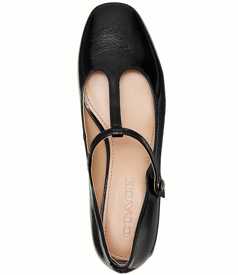 COACH Angelina Glazed Leather T-Strap Mary Jane Pumps