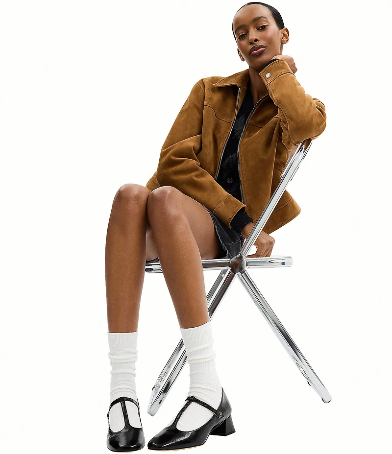 COACH Angelina Glazed Leather T-Strap Mary Jane Pumps