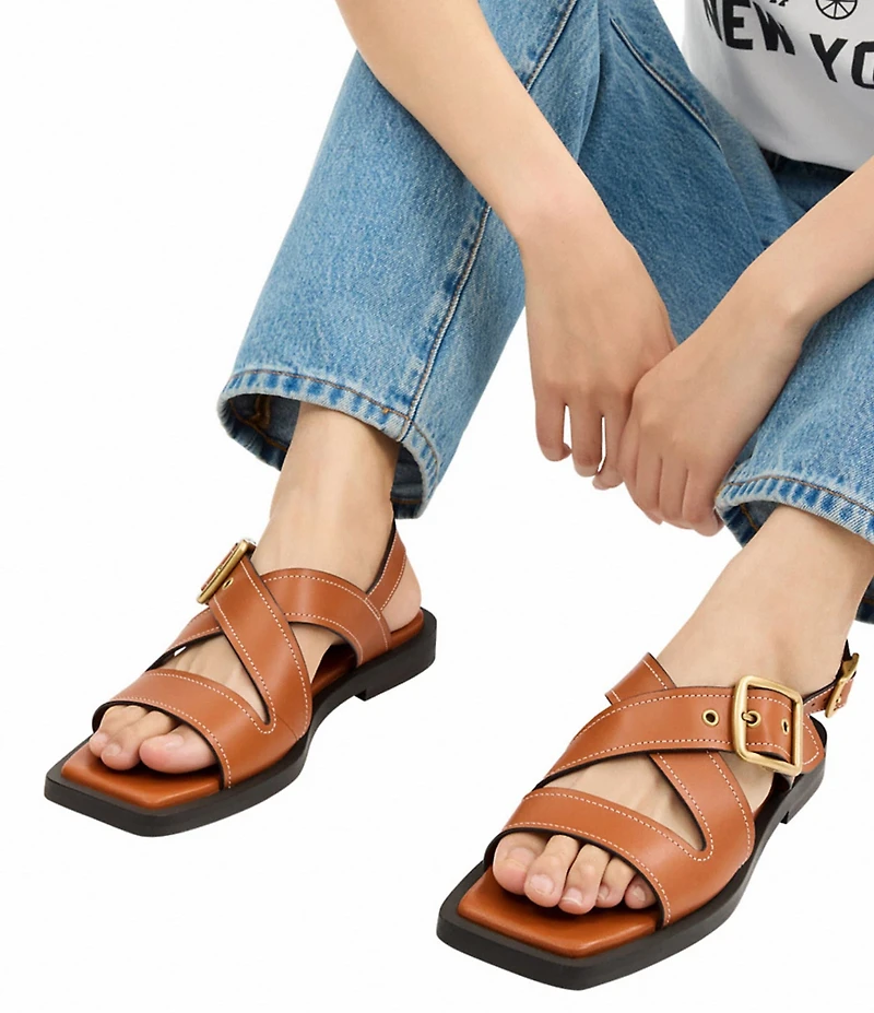COACH Archival Buckle Leather Flat Sandals
