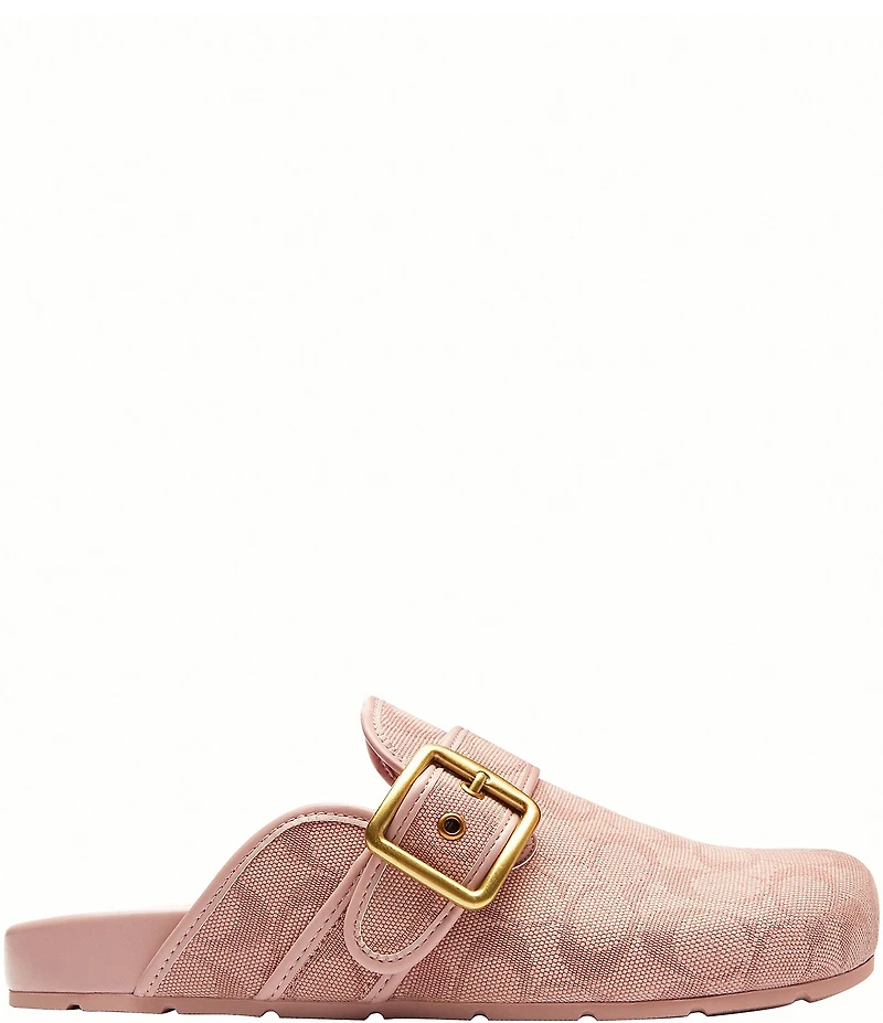 COACH Women's Archival Signature Logo Jacquard Buckle Hardware Clogs