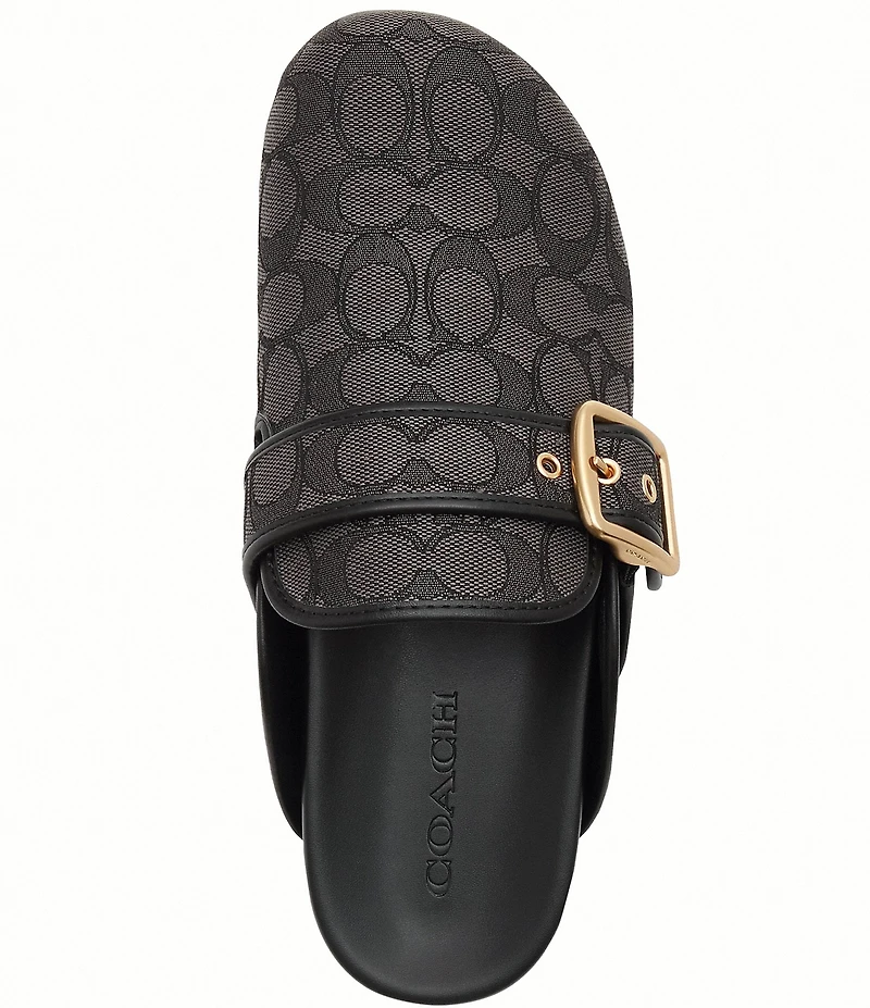COACH Women's Archival Signature Logo Jacquard Buckle Hardware Clogs